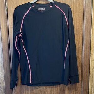 Women's Black Long Sleeve Top with Pink Trim